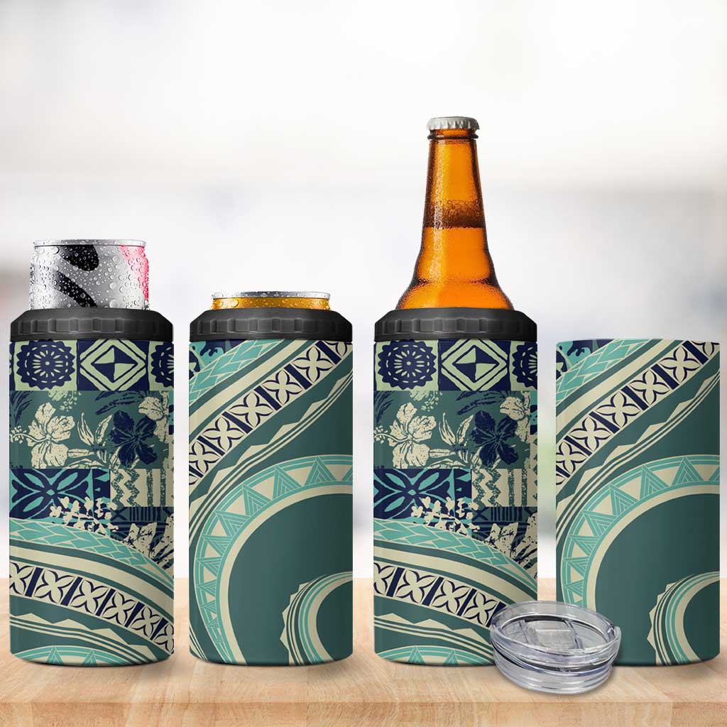 Hawaiian Hibiscus Tribal Vintage Motif 4 in 1 Can Cooler Tumbler Ver 1