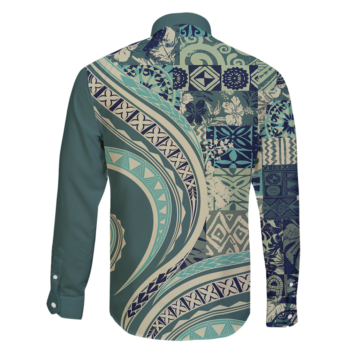 Hawaiian Hibiscus Tribal Vintage Motif Family Matching Long Sleeve Bodycon Dress and Hawaiian Shirt Ver 1 LT9 - Polynesian Pride