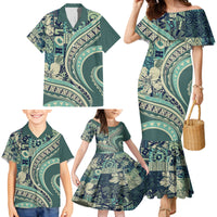Hawaiian Hibiscus Tribal Vintage Motif Family Matching Mermaid Dress and Hawaiian Shirt Ver 1