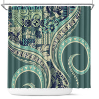 Hawaiian Hibiscus Tribal Vintage Motif Shower Curtain Ver 1 LT9 Sea Green - Polynesian Pride