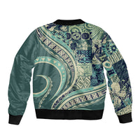 Hawaiian Hibiscus Tribal Vintage Motif Sleeve Zip Bomber Jacket Ver 1