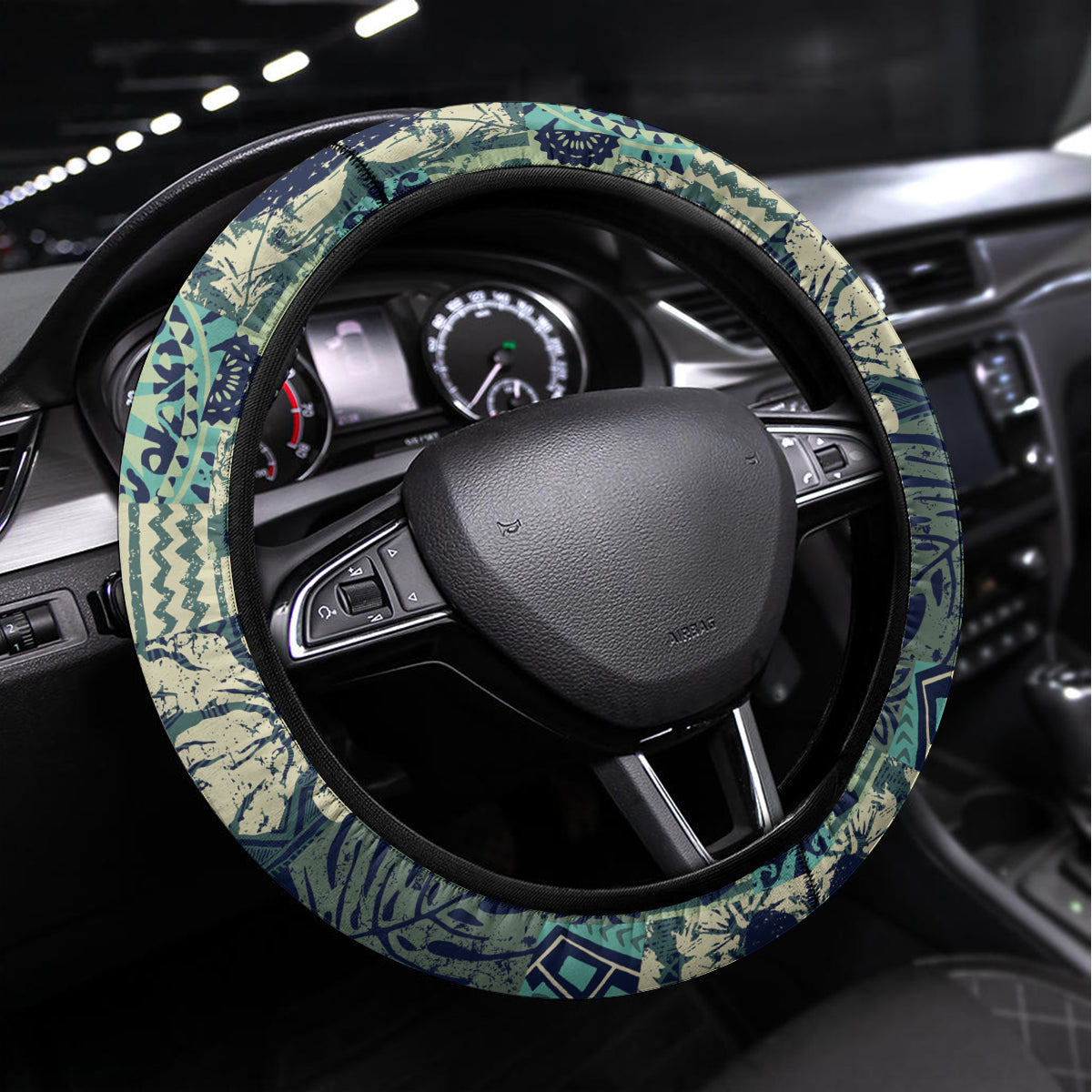 Hawaiian Hibiscus Tribal Vintage Motif Steering Wheel Cover Ver 1