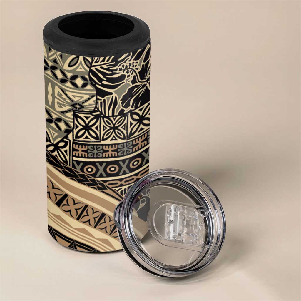 Hawaiian Hibiscus Tribal Vintage Motif 4 in 1 Can Cooler Tumbler Ver 2
