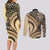Hawaiian Hibiscus Tribal Vintage Motif Couples Matching Long Sleeve Bodycon Dress and Long Sleeve Button Shirt Ver 2