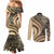 Hawaiian Hibiscus Tribal Vintage Motif Couples Matching Mermaid Dress and Long Sleeve Button Shirt Ver 2