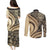 Hawaiian Hibiscus Tribal Vintage Motif Couples Matching Puletasi and Long Sleeve Button Shirt Ver 2