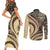 Hawaiian Hibiscus Tribal Vintage Motif Couples Matching Short Sleeve Bodycon Dress and Long Sleeve Button Shirt Ver 2