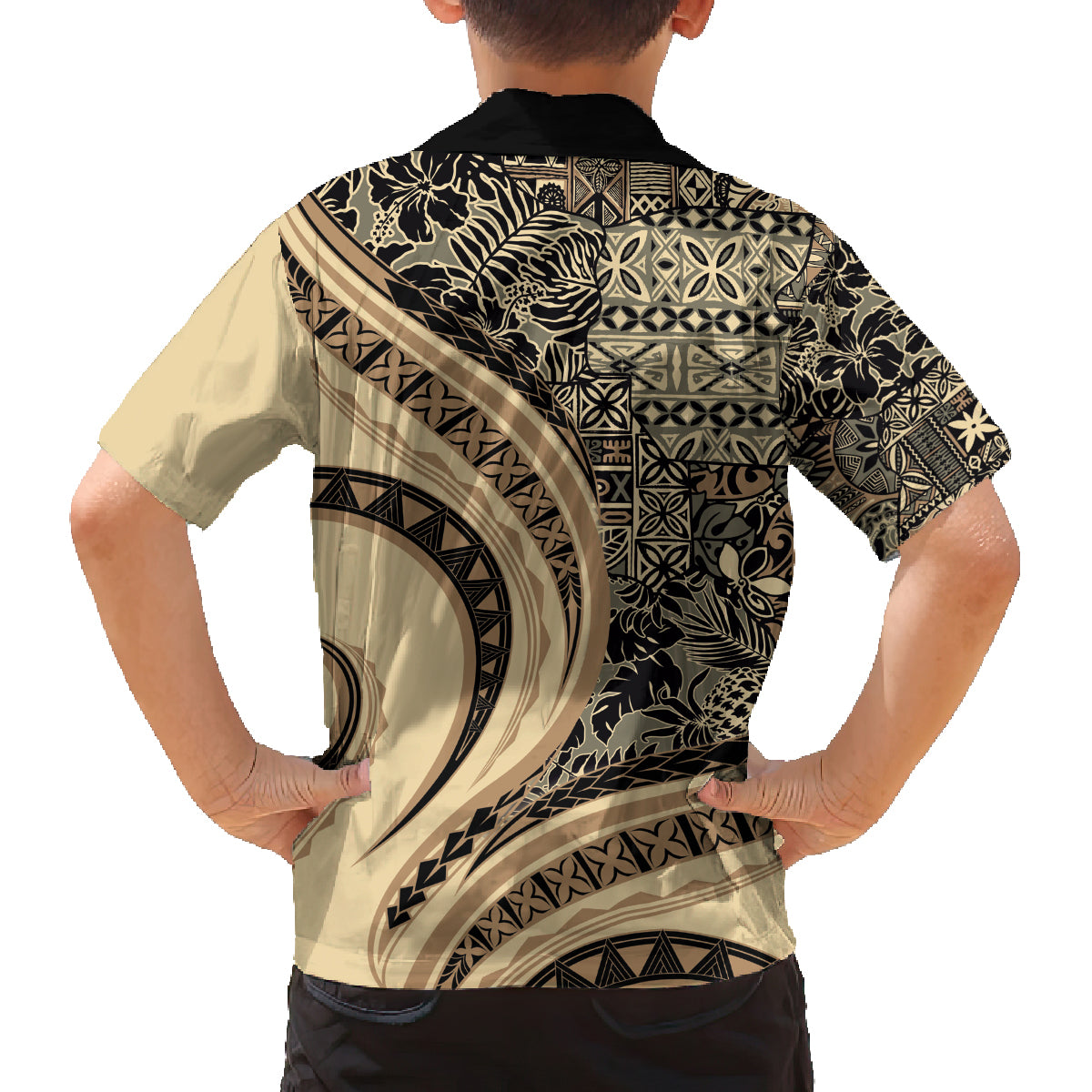 Hawaiian Hibiscus Tribal Vintage Motif Family Matching Long Sleeve Bodycon Dress and Hawaiian Shirt Ver 2 LT9 - Polynesian Pride