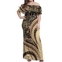 Hawaiian Hibiscus Tribal Vintage Motif Off Shoulder Maxi Dress Ver 2