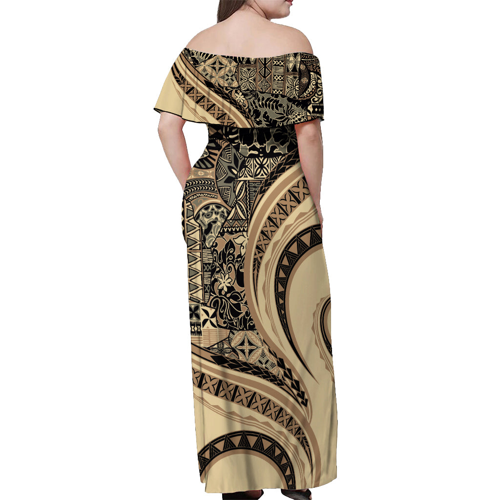 Hawaiian Hibiscus Tribal Vintage Motif Off Shoulder Maxi Dress Ver 2