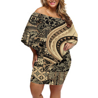 Hawaiian Hibiscus Tribal Vintage Motif Off Shoulder Short Dress Ver 2