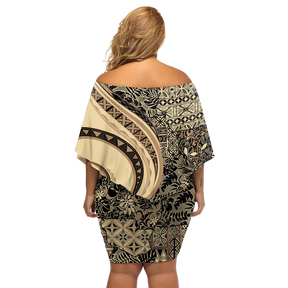 Hawaiian Hibiscus Tribal Vintage Motif Off Shoulder Short Dress Ver 2