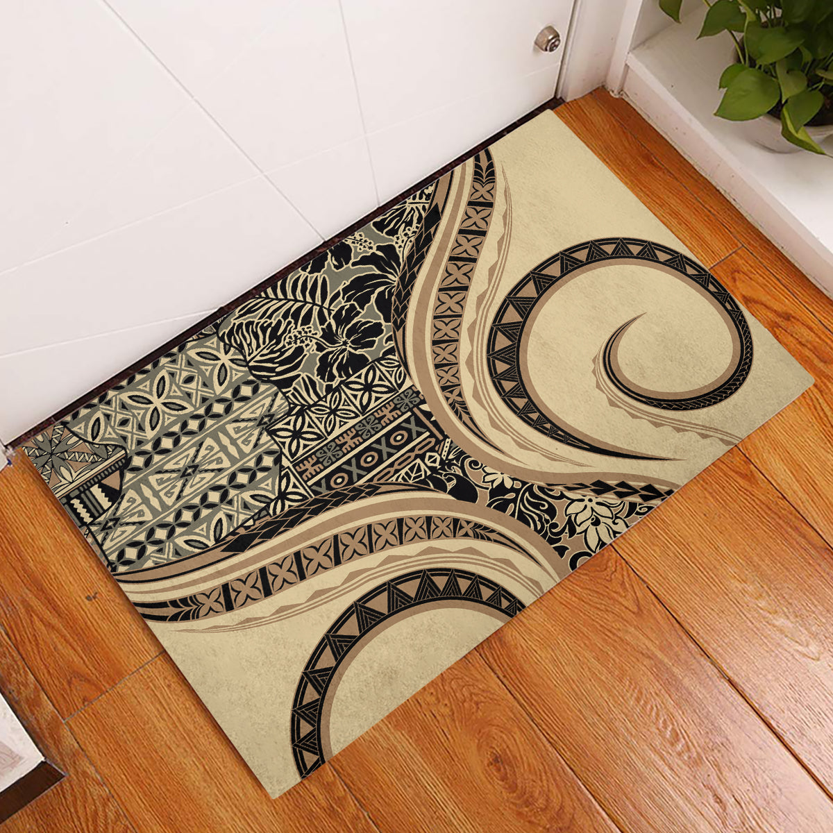 Hawaiian Hibiscus Tribal Vintage Motif Rubber Doormat Ver 2
