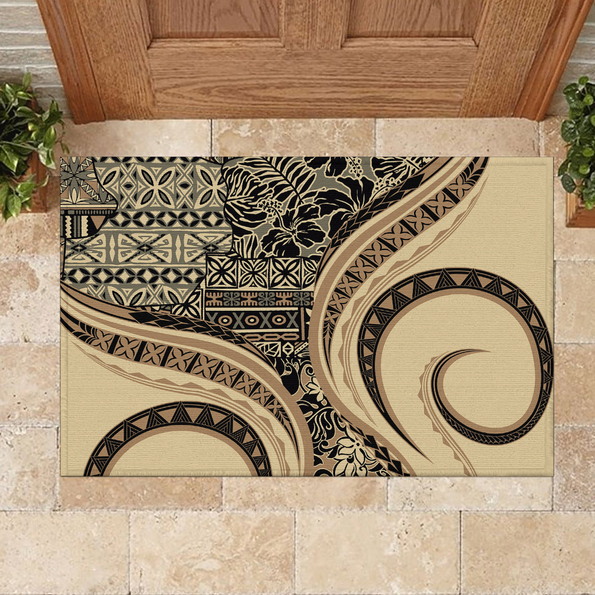 Hawaiian Hibiscus Tribal Vintage Motif Rubber Doormat Ver 2