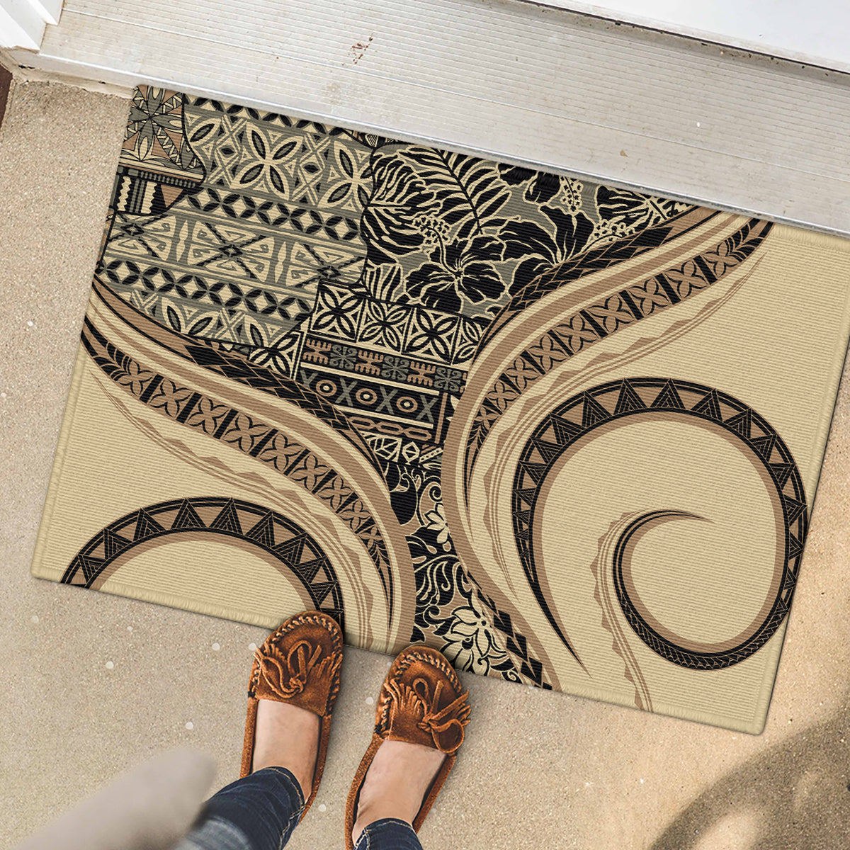 Hawaiian Hibiscus Tribal Vintage Motif Rubber Doormat Ver 2