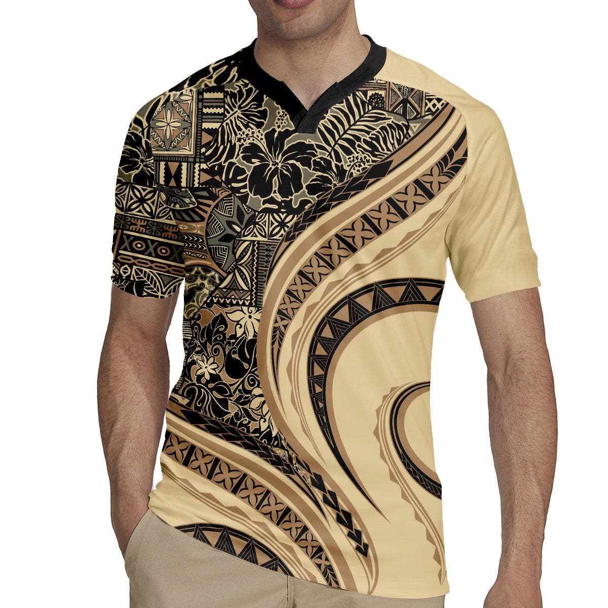 Hawaiian Hibiscus Tribal Vintage Motif Rugby Jersey Ver 2