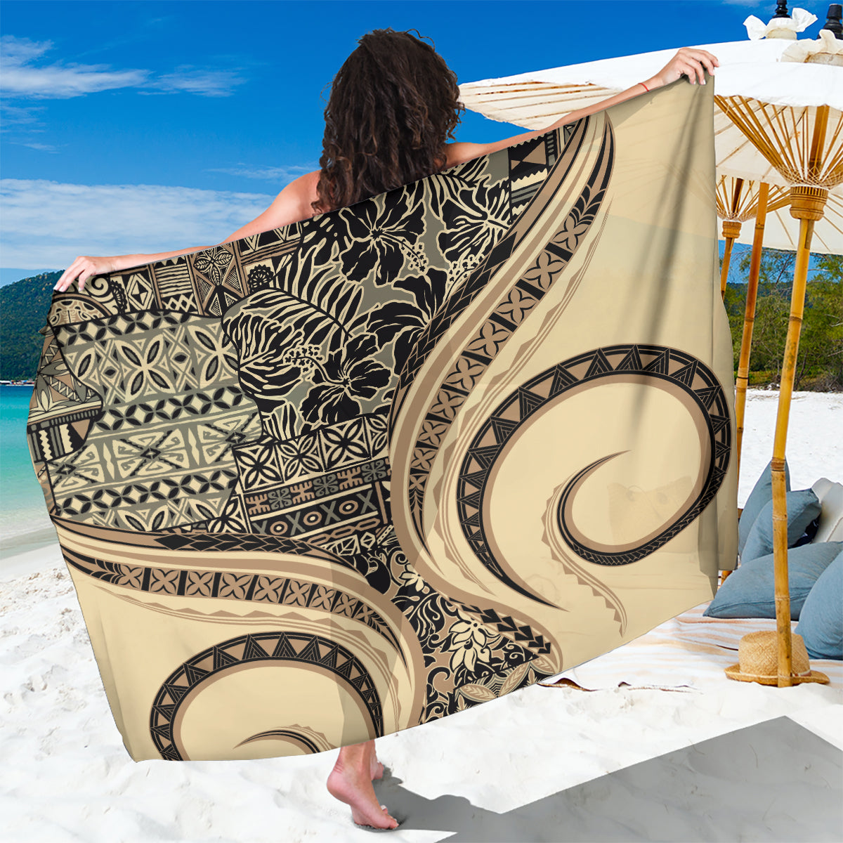 Hawaiian Hibiscus Tribal Vintage Motif Sarong Ver 2