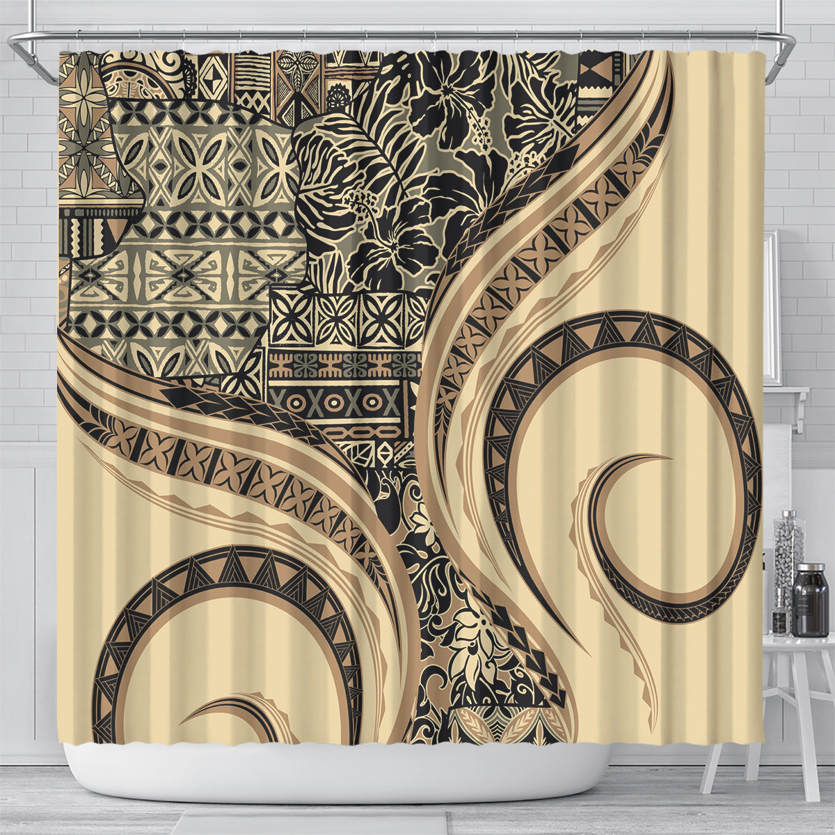 Hawaiian Hibiscus Tribal Vintage Motif Shower Curtain Ver 2 LT9 - Polynesian Pride