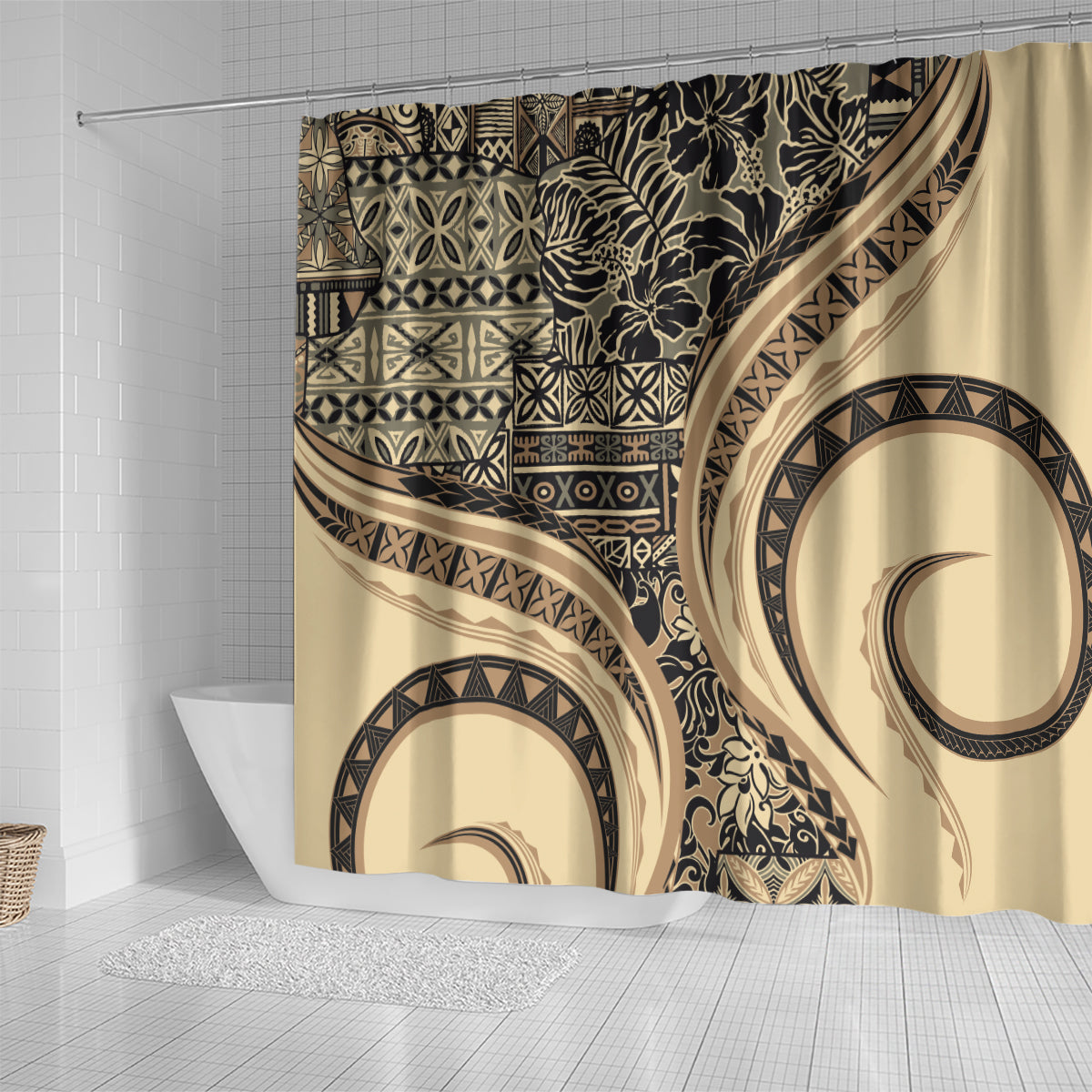 Hawaiian Hibiscus Tribal Vintage Motif Shower Curtain Ver 2 LT9 - Polynesian Pride