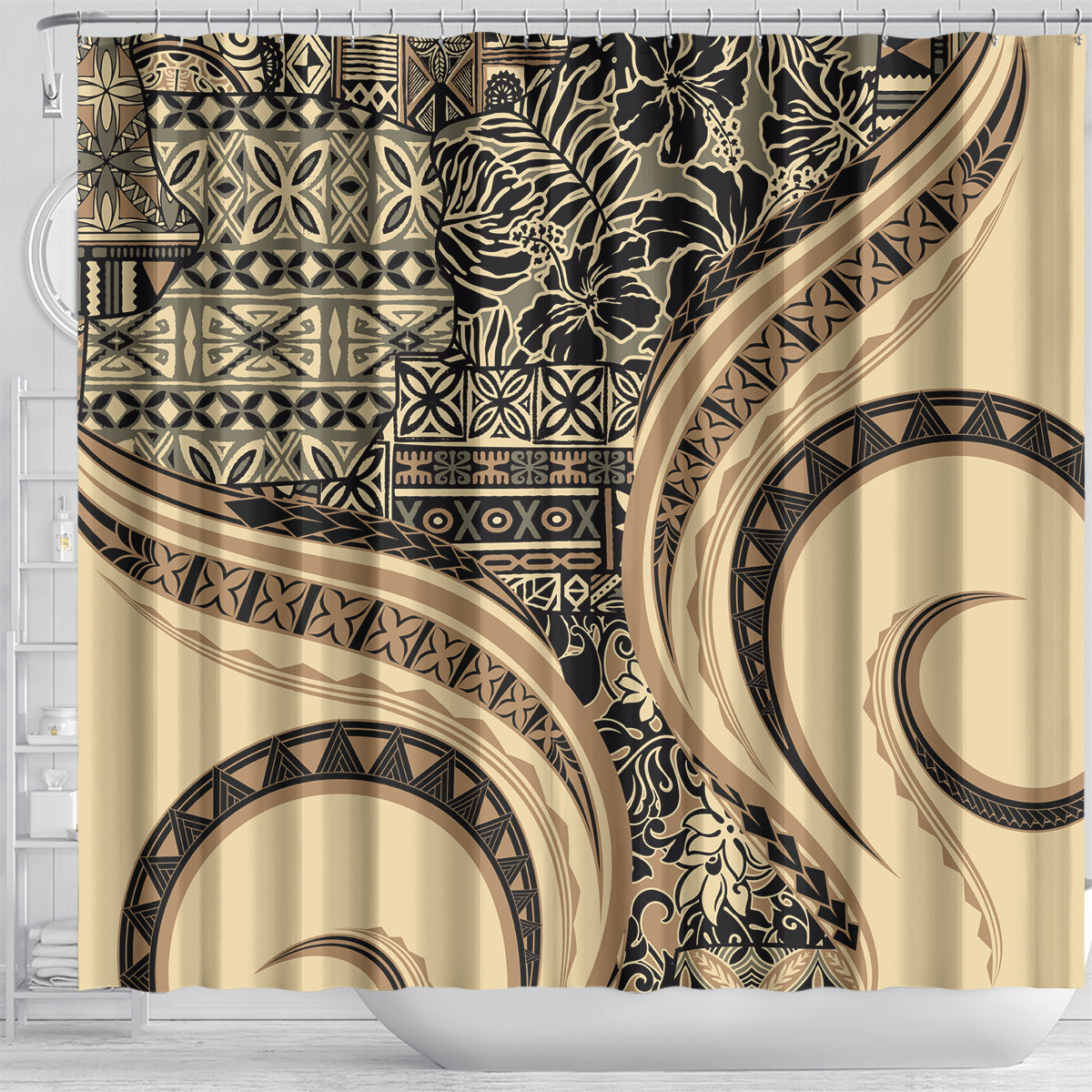 Hawaiian Hibiscus Tribal Vintage Motif Shower Curtain Ver 2 LT9 - Polynesian Pride