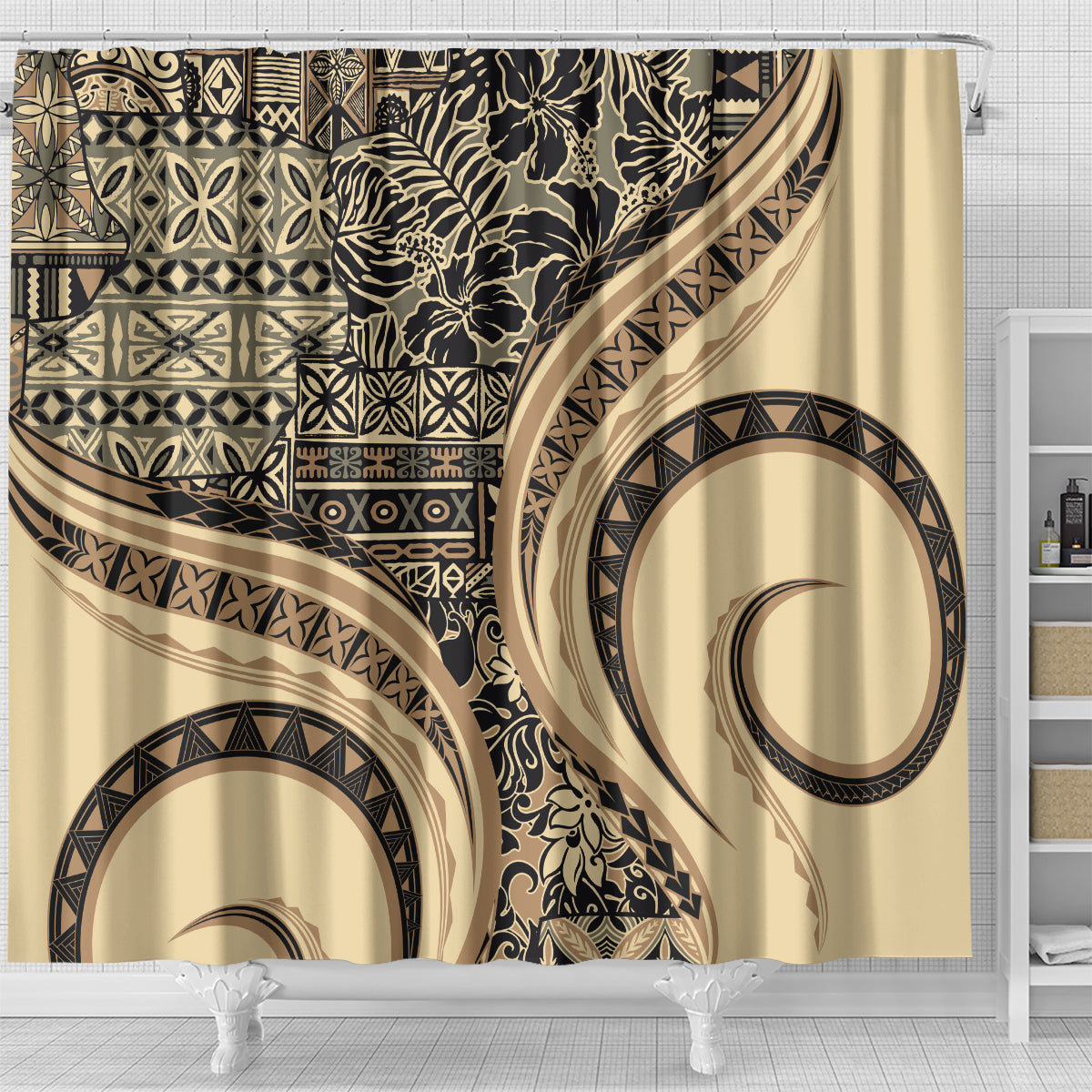 Hawaiian Hibiscus Tribal Vintage Motif Shower Curtain Ver 2 LT9 - Polynesian Pride