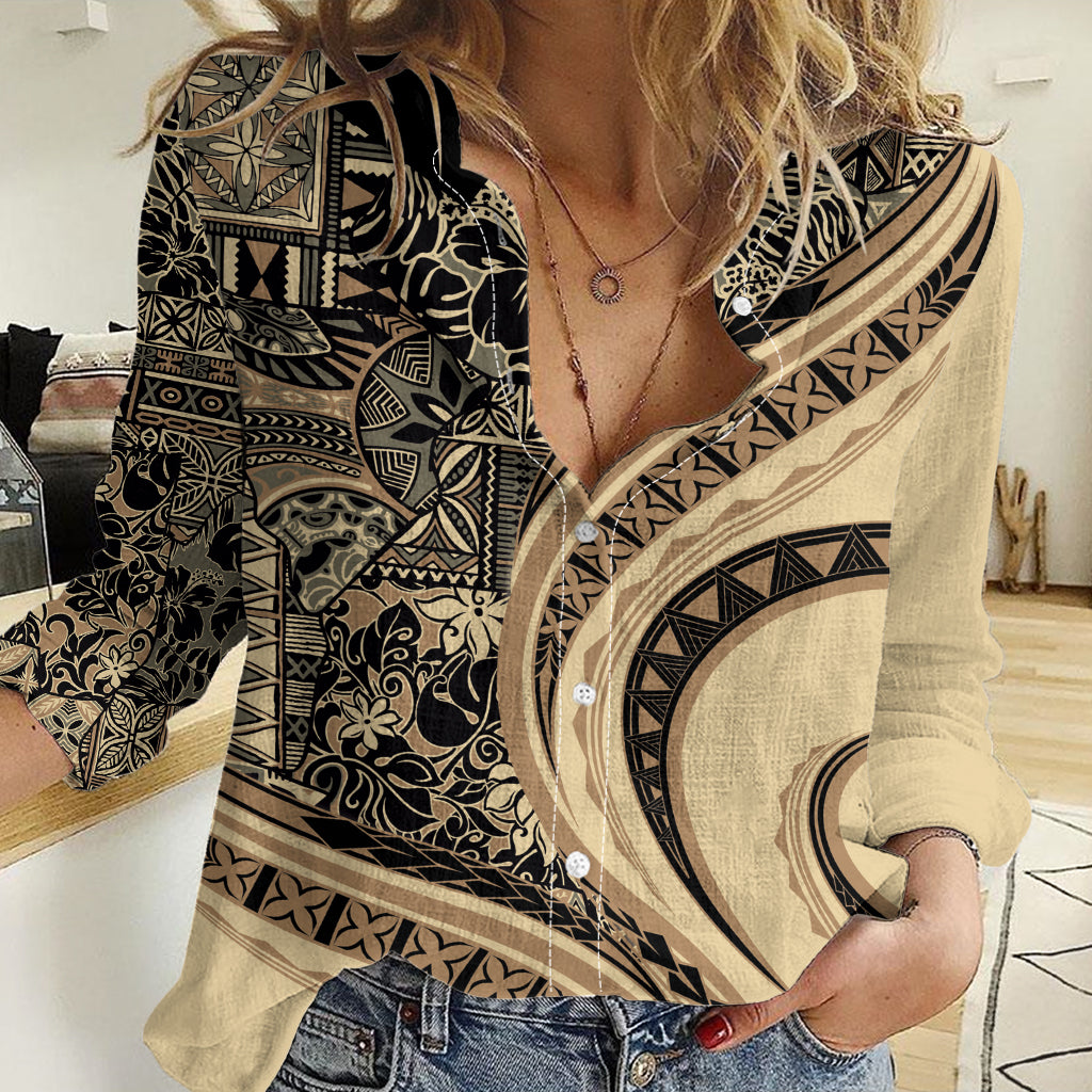 Hawaiian Hibiscus Tribal Vintage Motif Women Casual Shirt Ver 2