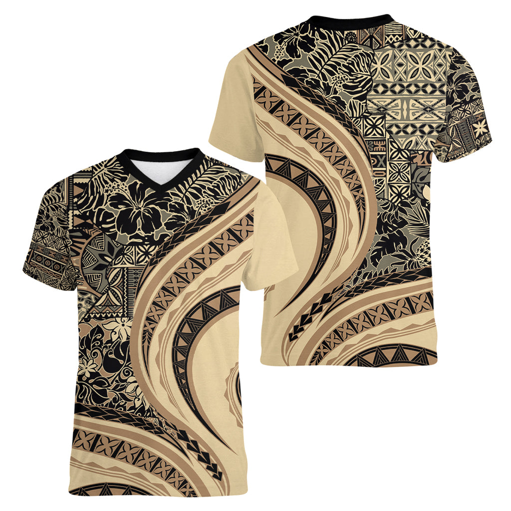 Hawaiian Hibiscus Tribal Vintage Motif Women V-Neck T-Shirt Ver 2