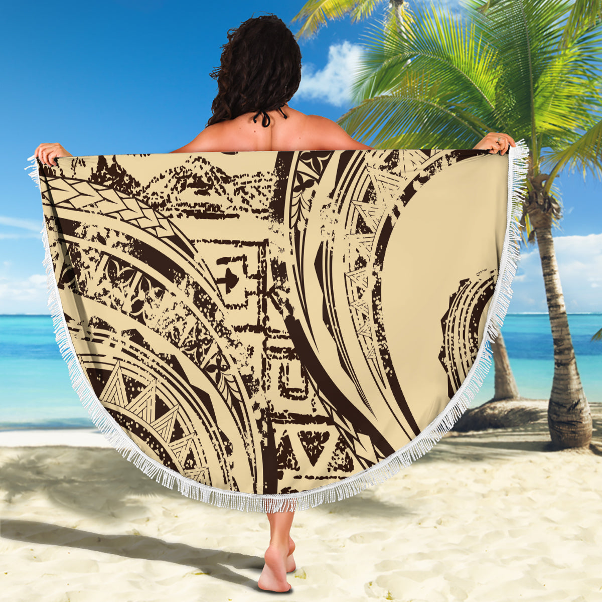Hawaiian Hibiscus Tribal Vintage Motif Beach Blanket Ver 3
