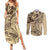 Hawaiian Hibiscus Tribal Vintage Motif Couples Matching Summer Maxi Dress and Long Sleeve Button Shirt Ver 3