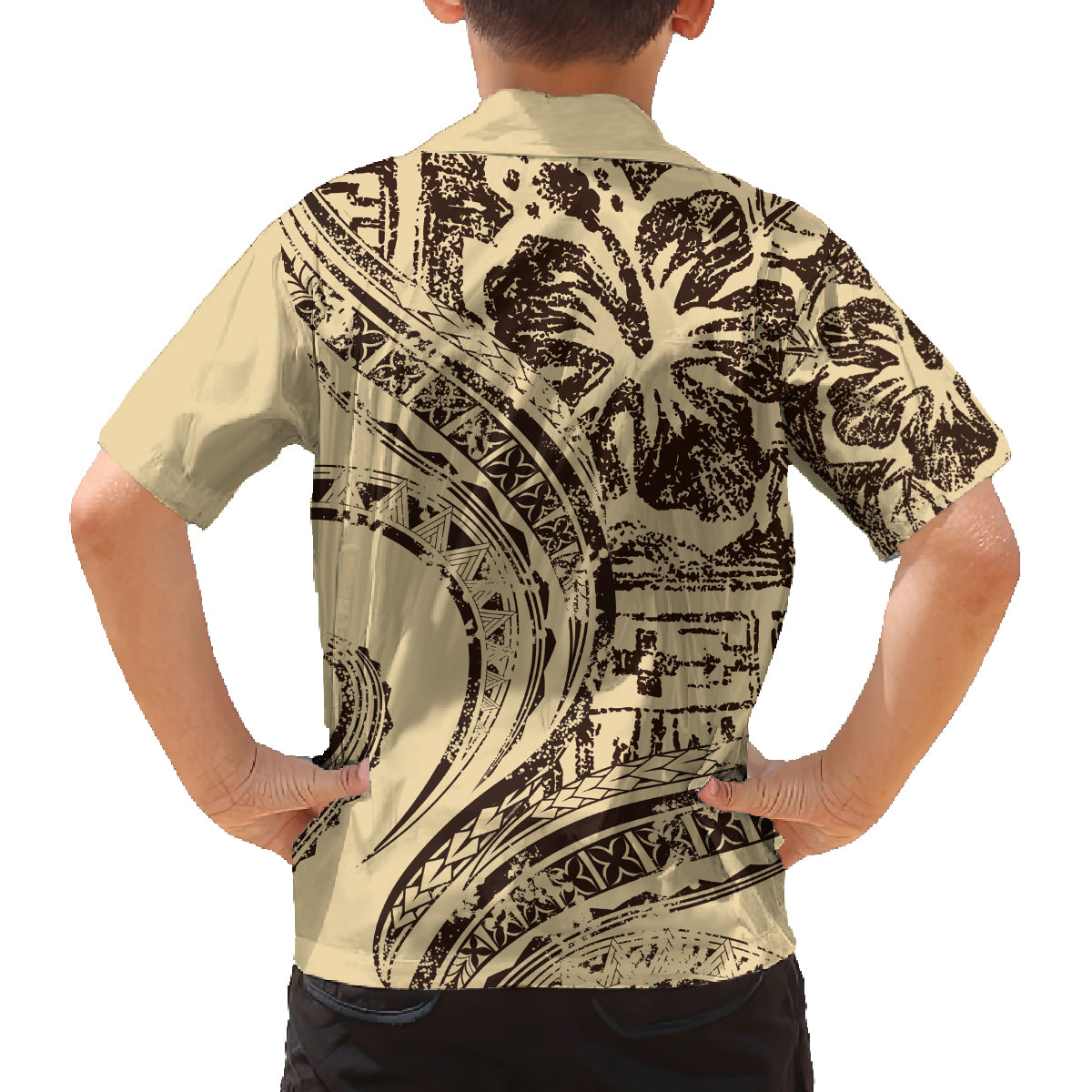 Hawaiian Hibiscus Tribal Vintage Motif Family Matching Long Sleeve Bodycon Dress and Hawaiian Shirt Ver 3 LT9 - Polynesian Pride
