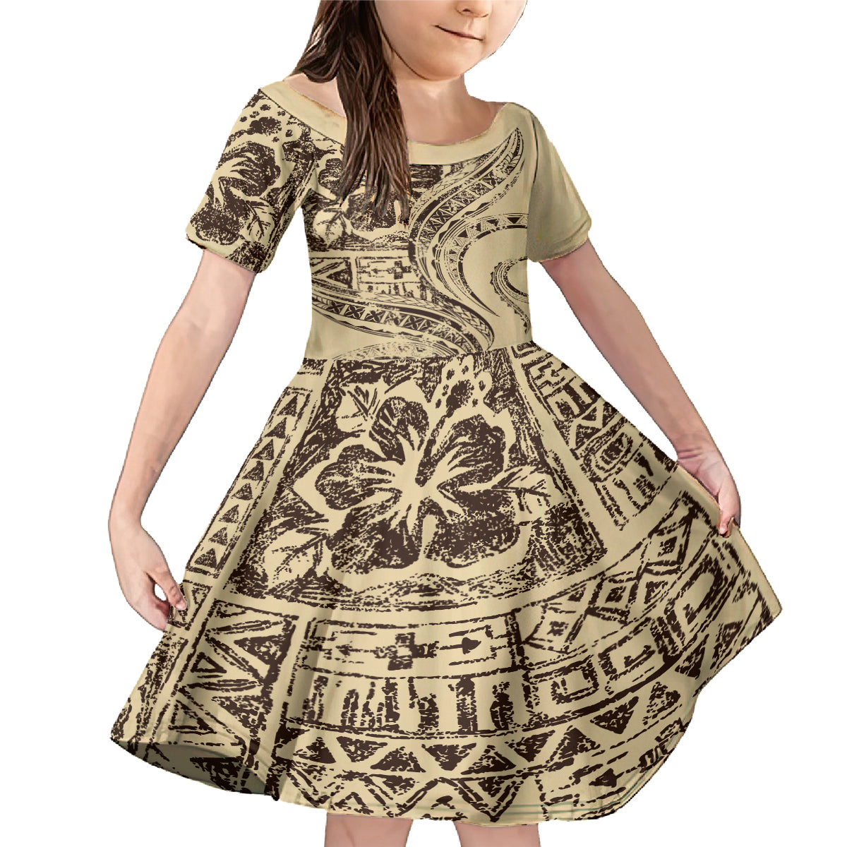 Hawaiian Hibiscus Tribal Vintage Motif Family Matching Mermaid Dress and Hawaiian Shirt Ver 3