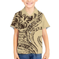 Hawaiian Hibiscus Tribal Vintage Motif Family Matching Off Shoulder Maxi Dress and Hawaiian Shirt Ver 3