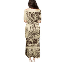 Hawaiian Hibiscus Tribal Vintage Motif Family Matching Puletasi and Hawaiian Shirt Ver 3