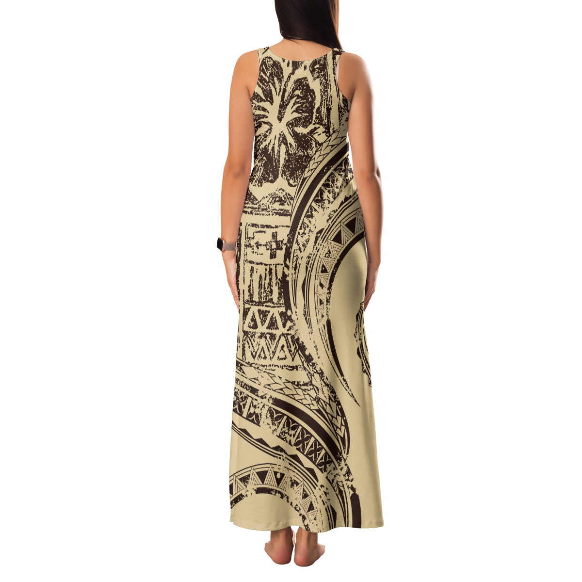 Hawaiian Hibiscus Tribal Vintage Motif Family Matching Tank Maxi Dress and Hawaiian Shirt Ver 3
