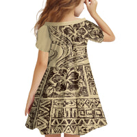 Hawaiian Hibiscus Tribal Vintage Motif Kid Short Sleeve Dress Ver 3