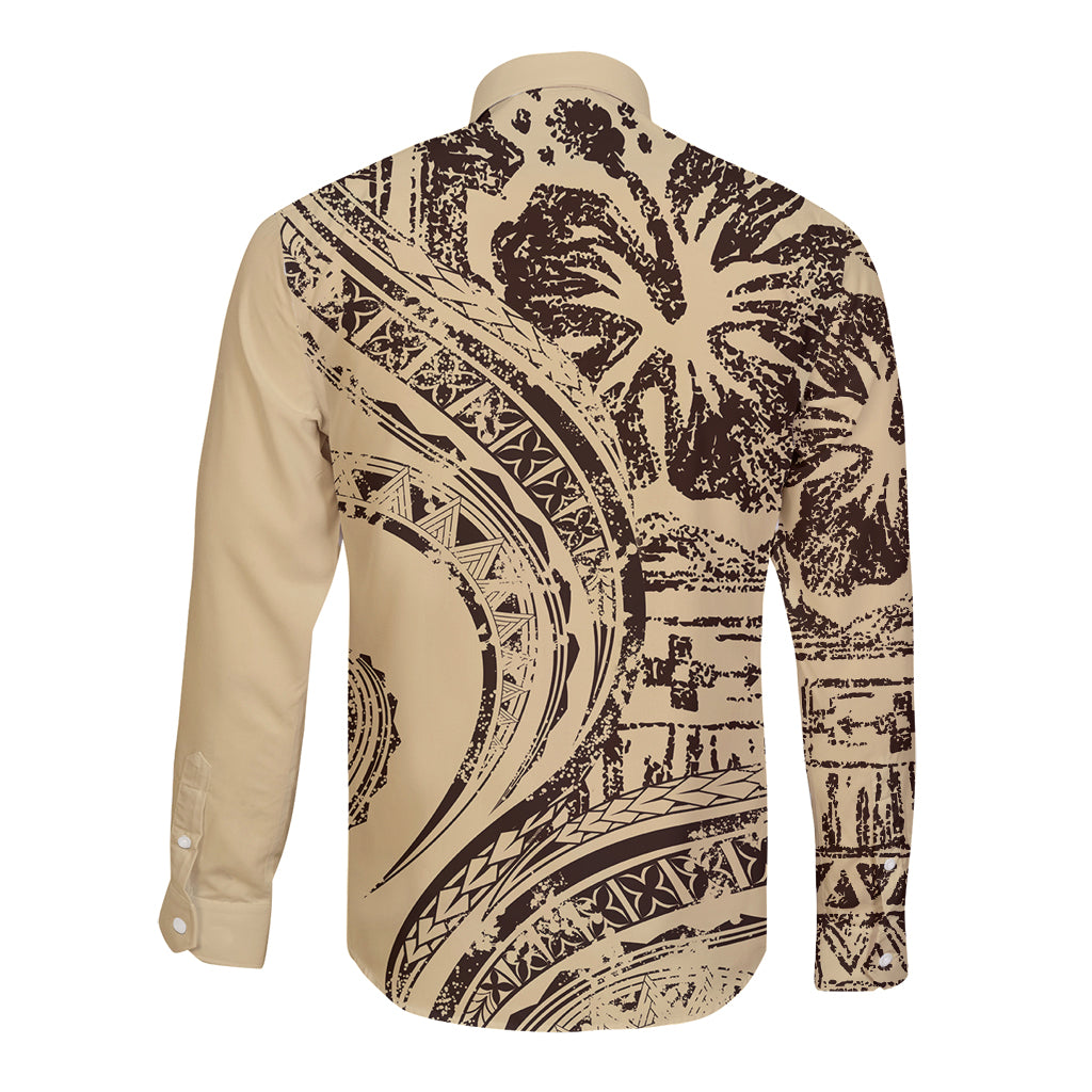 Hawaiian Hibiscus Tribal Vintage Motif Long Sleeve Button Shirt Ver 3