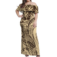 Hawaiian Hibiscus Tribal Vintage Motif Off Shoulder Maxi Dress Ver 3