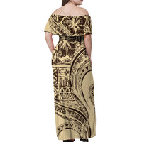 Hawaiian Hibiscus Tribal Vintage Motif Off Shoulder Maxi Dress Ver 3