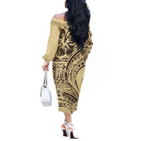 Hawaiian Hibiscus Tribal Vintage Motif Off The Shoulder Long Sleeve Dress Ver 3