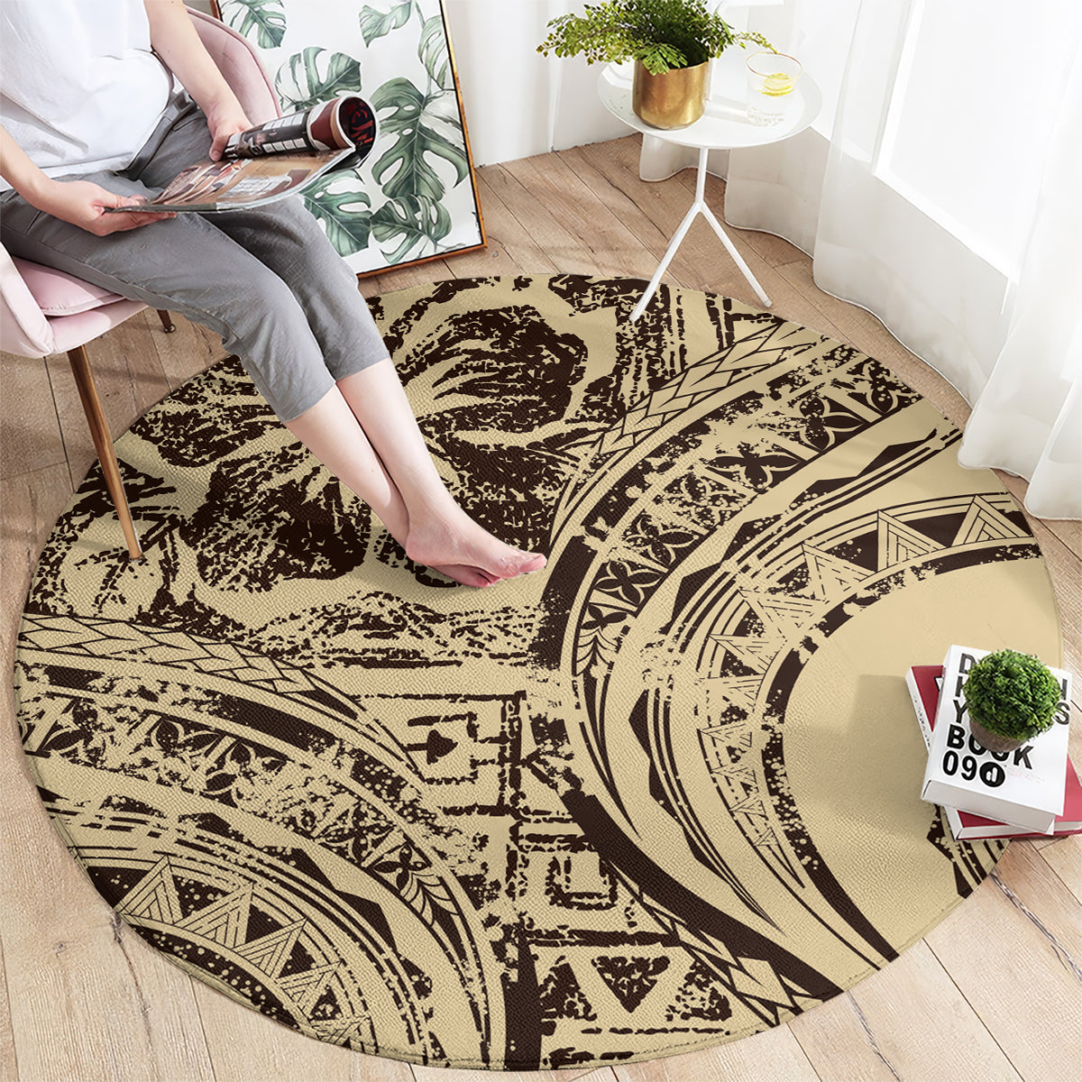 Hawaiian Hibiscus Tribal Vintage Motif Round Carpet Ver 3