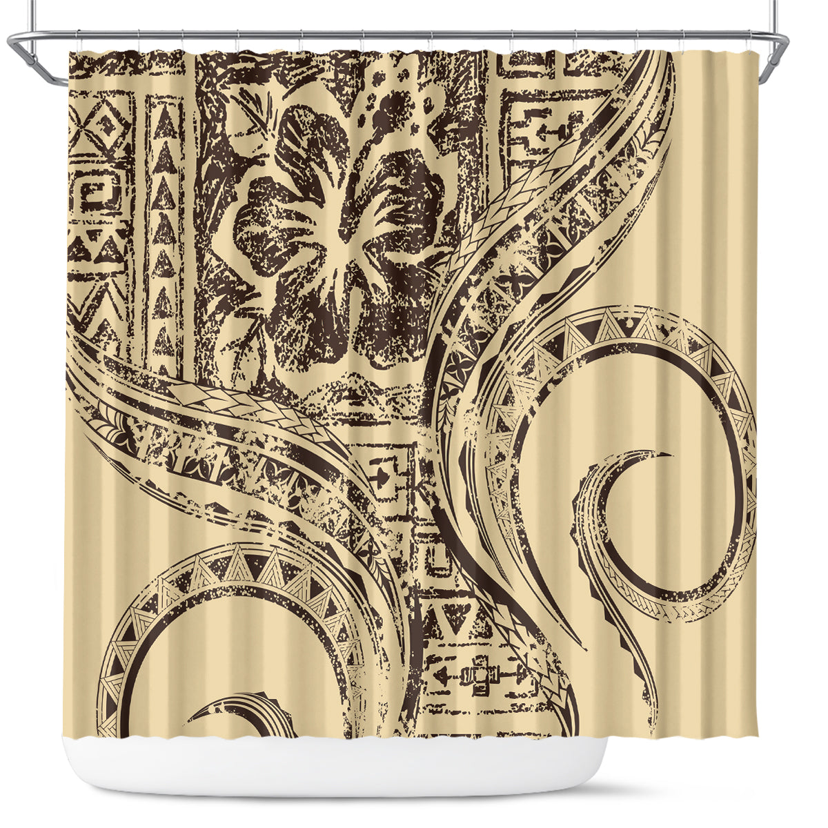 Hawaiian Hibiscus Tribal Vintage Motif Shower Curtain Ver 3 LT9 Beige - Polynesian Pride
