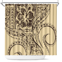 Hawaiian Hibiscus Tribal Vintage Motif Shower Curtain Ver 3 LT9 Beige - Polynesian Pride