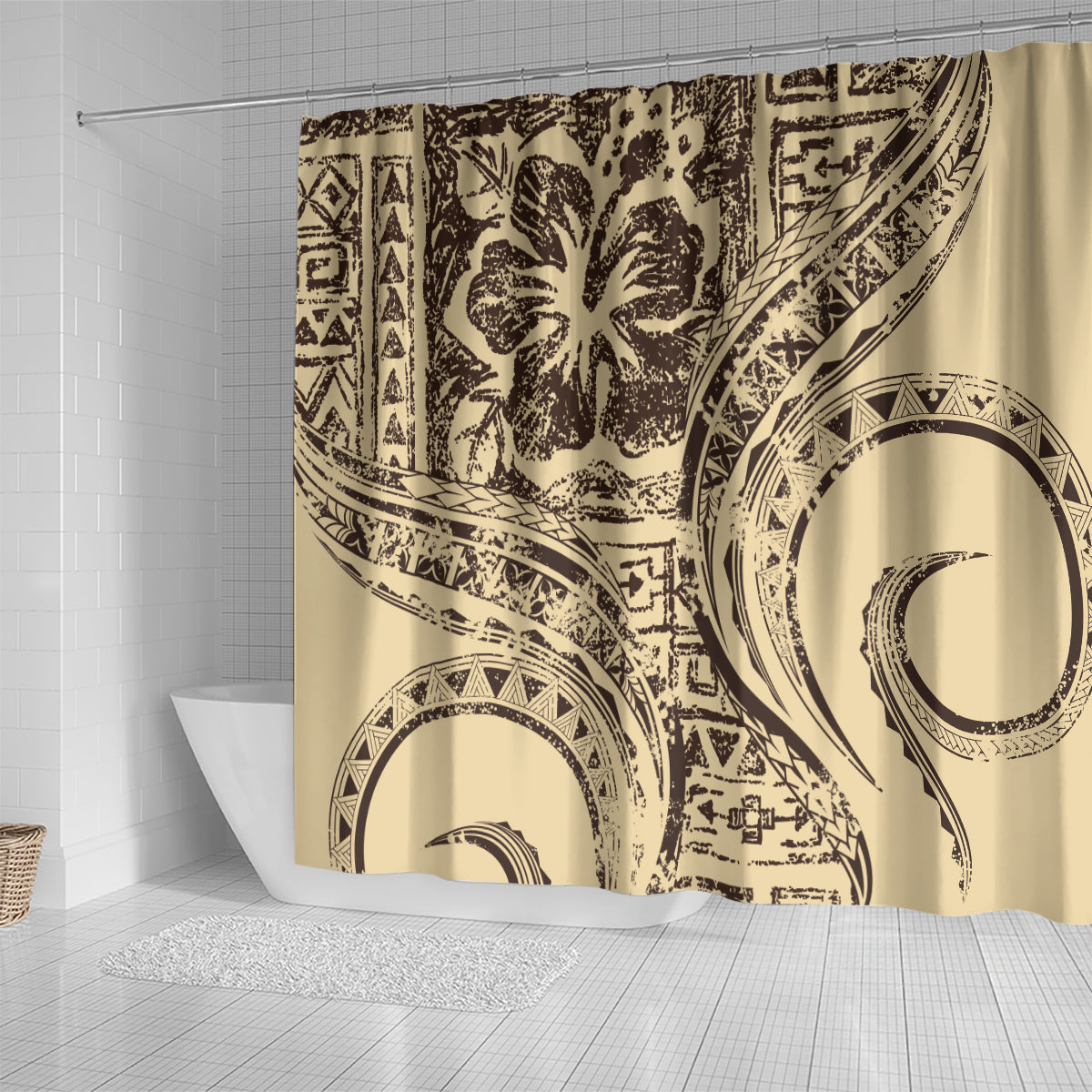 Hawaiian Hibiscus Tribal Vintage Motif Shower Curtain Ver 3 LT9 - Polynesian Pride
