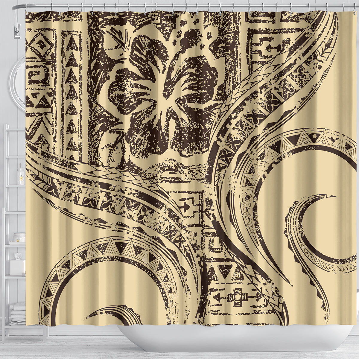 Hawaiian Hibiscus Tribal Vintage Motif Shower Curtain Ver 3 LT9 - Polynesian Pride