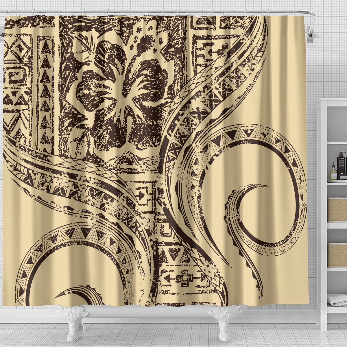 Hawaiian Hibiscus Tribal Vintage Motif Shower Curtain Ver 3 LT9 - Polynesian Pride