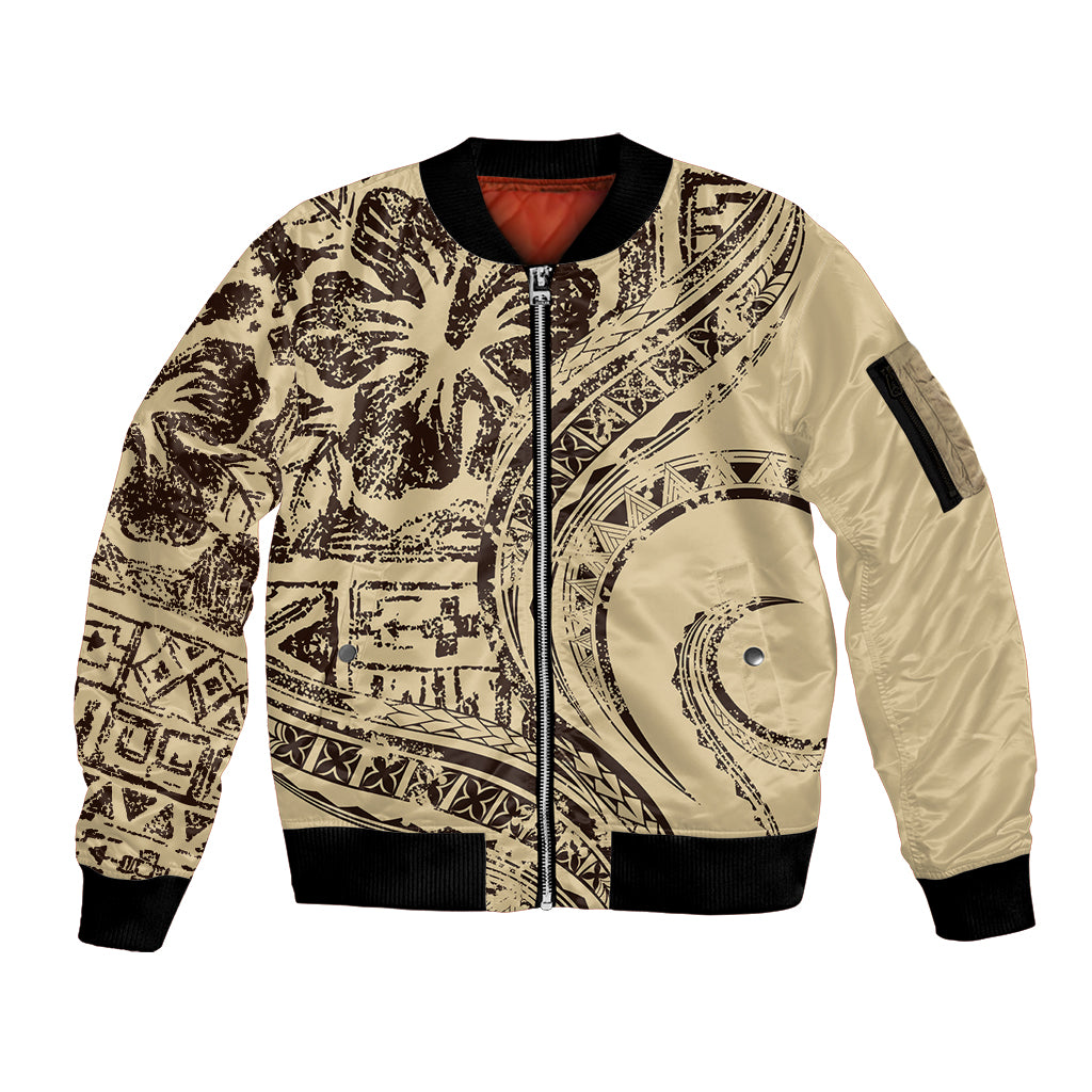 Hawaiian Hibiscus Tribal Vintage Motif Sleeve Zip Bomber Jacket Ver 3