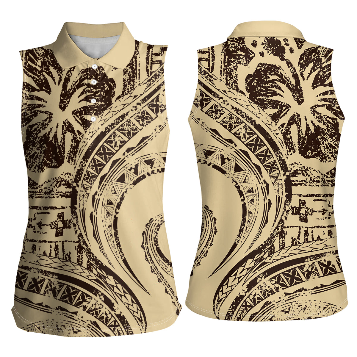 Hawaiian Hibiscus Tribal Vintage Motif Women Sleeveless Polo Shirt Ver 3