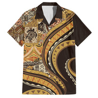 Hawaiian Hibiscus Tribal Vintage Motif Family Matching Long Sleeve Bodycon Dress and Hawaiian Shirt Ver 4 LT9 Dad's Shirt - Short Sleeve Gold - Polynesian Pride