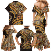 Hawaiian Hibiscus Tribal Vintage Motif Family Matching Mermaid Dress and Hawaiian Shirt Ver 4