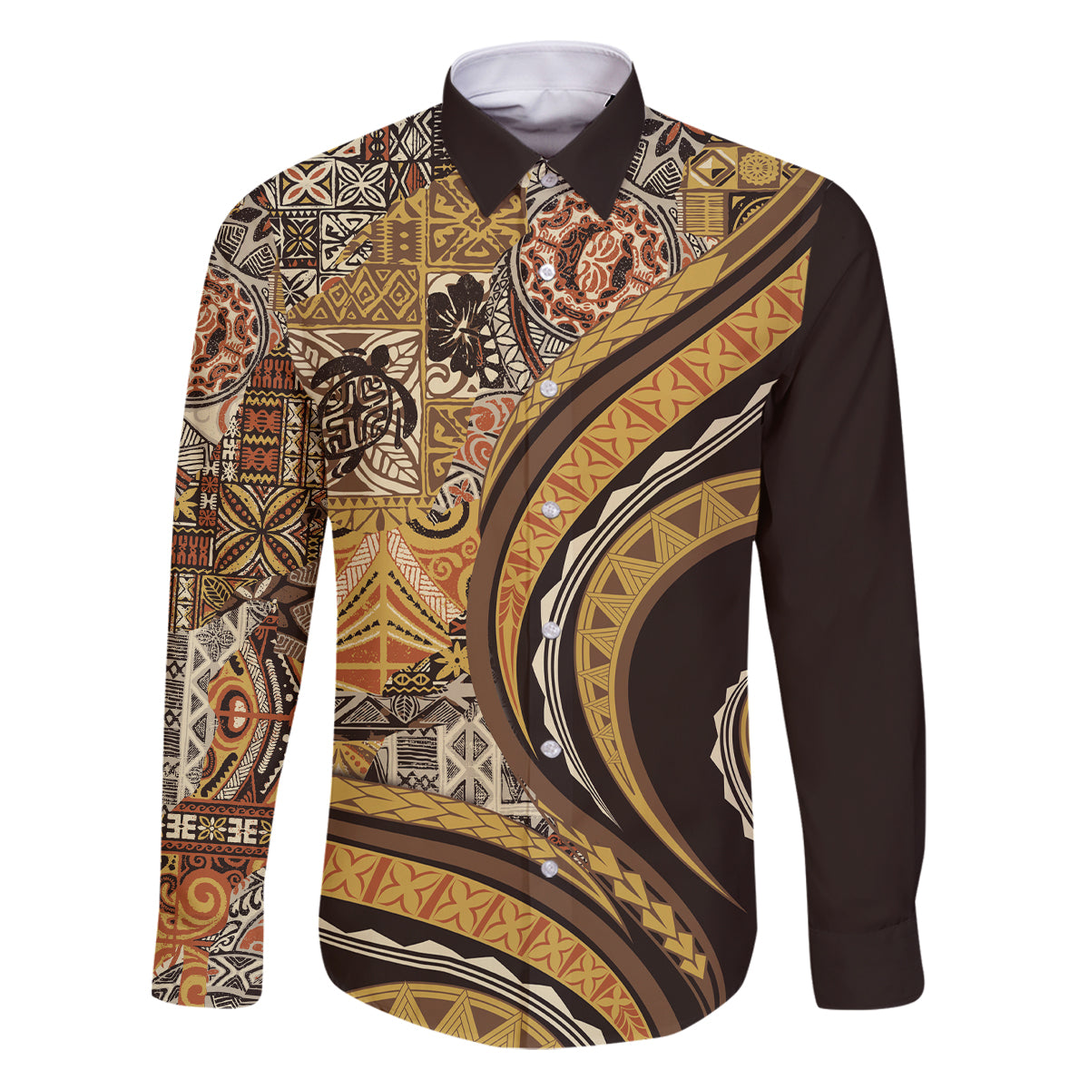 Hawaiian Hibiscus Tribal Vintage Motif Family Matching Off Shoulder Short Dress and Hawaiian Shirt Ver 4